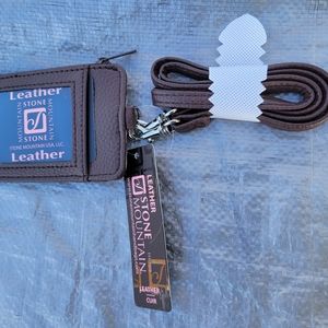Stone Mountain Leather Lanyard ID Holder Card Wallet NWT Paisley Embossed Brown